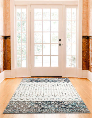 Ivory Gray Blue 2' x 3' 1 Tribal Trellis Rectangle Area Rug Geometric Southwestern Inspired Durable Carpet for Home Interior Design for Sale at Rug Engine
