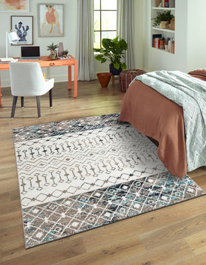 Ivory Gray Blue 10' x 13' 1 Tribal Trellis Rectangle Area Rug Geometric Southwestern Inspired Durable Carpet for Home Interior Design for Sale at Rug Engine