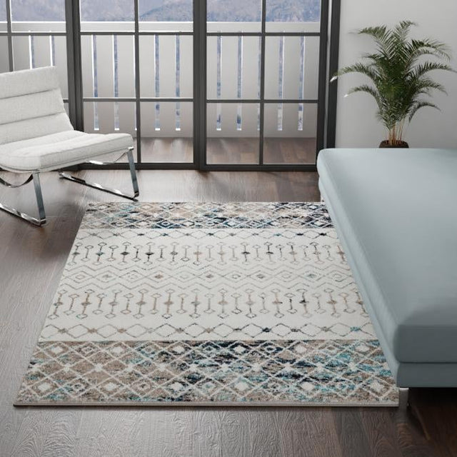 Ivory Gray Blue 10' x 13' 1 Tribal Trellis Rectangle Area Rug Geometric Southwestern Inspired Durable Carpet for Home Interior Design for Sale at Rug Engine