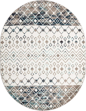 Ivory Gray Blue 7' 10 x 10' Tribal Trellis Oval Area Rug Geometric Southwestern Inspired Durable Carpet for Home Interior Design for Sale at Rug Engine