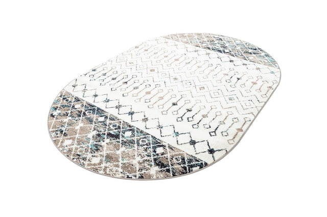 Ivory Gray Blue 5' 3 x 8' Tribal Trellis Oval Area Rug Geometric Southwestern Inspired Durable Carpet for Home Interior Design for Sale at Rug Engine