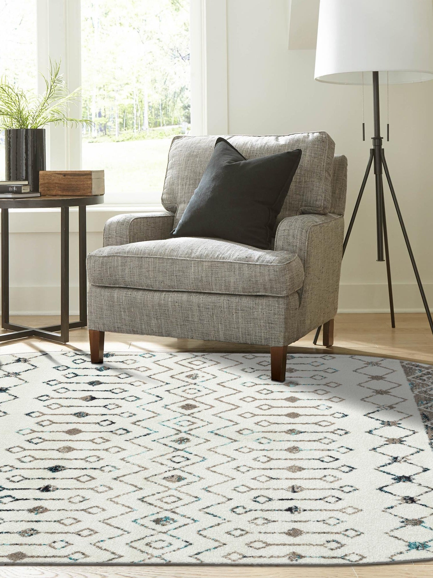 Ivory Gray Blue 7' 10 x 10' Tribal Trellis Oval Area Rug Geometric Southwestern Inspired Durable Carpet for Home Interior Design for Sale at Rug Engine