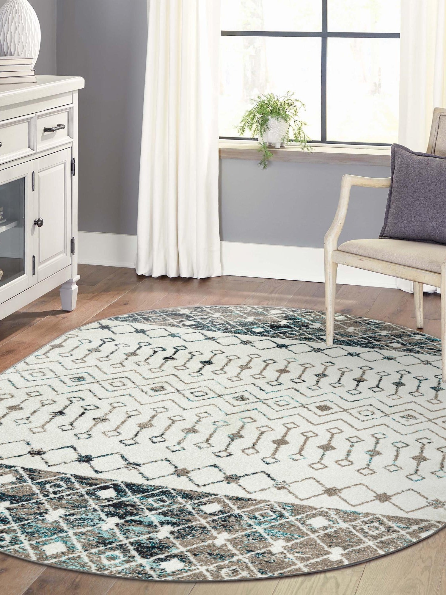 Ivory Gray Blue 7' 10 x 10' Tribal Trellis Oval Area Rug Geometric Southwestern Inspired Durable Carpet for Home Interior Design for Sale at Rug Engine