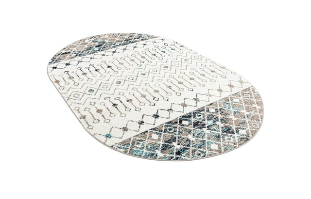 Ivory Gray Blue 5' 3 x 8' Tribal Trellis Oval Area Rug Geometric Southwestern Inspired Durable Carpet for Home Interior Design for Sale at Rug Engine