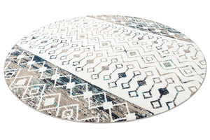 Ivory Gray Blue 10' x 10' Tribal Trellis Round Area Rug Geometric Southwestern Inspired Durable Carpet for Home Interior Design for Sale at Rug Engine