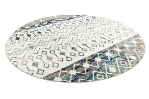 Ivory Gray Blue 10' x 10' Tribal Trellis Round Area Rug Geometric Southwestern Inspired Durable Carpet for Home Interior Design for Sale at Rug Engine