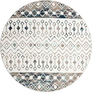 Ivory Gray Blue 10' x 10' Tribal Trellis Round Area Rug Geometric Southwestern Inspired Durable Carpet for Home Interior Design for Sale at Rug Engine