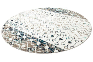 Ivory Gray Blue 7' 10 x 7' 10 Tribal Trellis Round Area Rug Geometric Southwestern Inspired Durable Carpet for Home Interior Design for Sale at Rug Engine