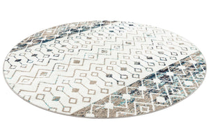 Ivory Gray Blue 7' 10 x 7' 10 Tribal Trellis Round Area Rug Geometric Southwestern Inspired Durable Carpet for Home Interior Design for Sale at Rug Engine