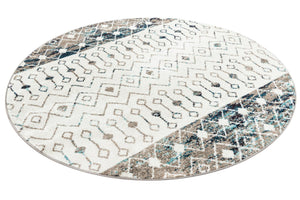 Ivory Gray Blue 6' 1 x 6' 1 Tribal Trellis Round Area Rug Geometric Southwestern Inspired Durable Carpet for Home Interior Design for Sale at Rug Engine