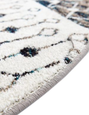 Ivory Gray Blue 3' 1 x 3' 1 Tribal Trellis Round Area Rug Geometric Southwestern Inspired Durable Carpet for Home Interior Design for Sale at Rug Engine