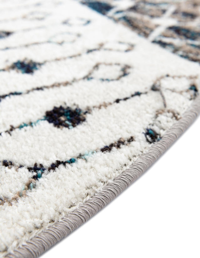Ivory Gray Blue 3' 1 x 3' 1 Tribal Trellis Round Area Rug Geometric Southwestern Inspired Durable Carpet for Home Interior Design for Sale at Rug Engine
