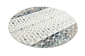 Ivory Gray Blue 5' 3 x 5' 3 Tribal Trellis Round Area Rug Geometric Southwestern Inspired Durable Carpet for Home Interior Design for Sale at Rug Engine