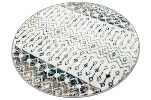Ivory Gray Blue 3' 1 x 3' 1 Tribal Trellis Round Area Rug Geometric Southwestern Inspired Durable Carpet for Home Interior Design for Sale at Rug Engine