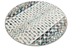 Ivory Gray Blue 3' 1 x 3' 1 Tribal Trellis Round Area Rug Geometric Southwestern Inspired Durable Carpet for Home Interior Design for Sale at Rug Engine