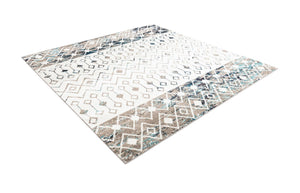 Ivory Gray Blue 7' 10 x 7' 10 Tribal Trellis Square Area Rug Geometric Southwestern Inspired Durable Carpet for Home Interior Design for Sale at Rug Engine