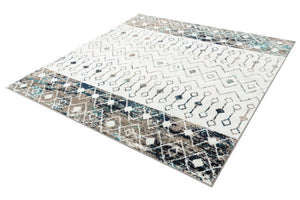 Ivory Gray Blue 6' 1 x 6' 1 Tribal Trellis Square Area Rug Geometric Southwestern Inspired Durable Carpet for Home Interior Design for Sale at Rug Engine
