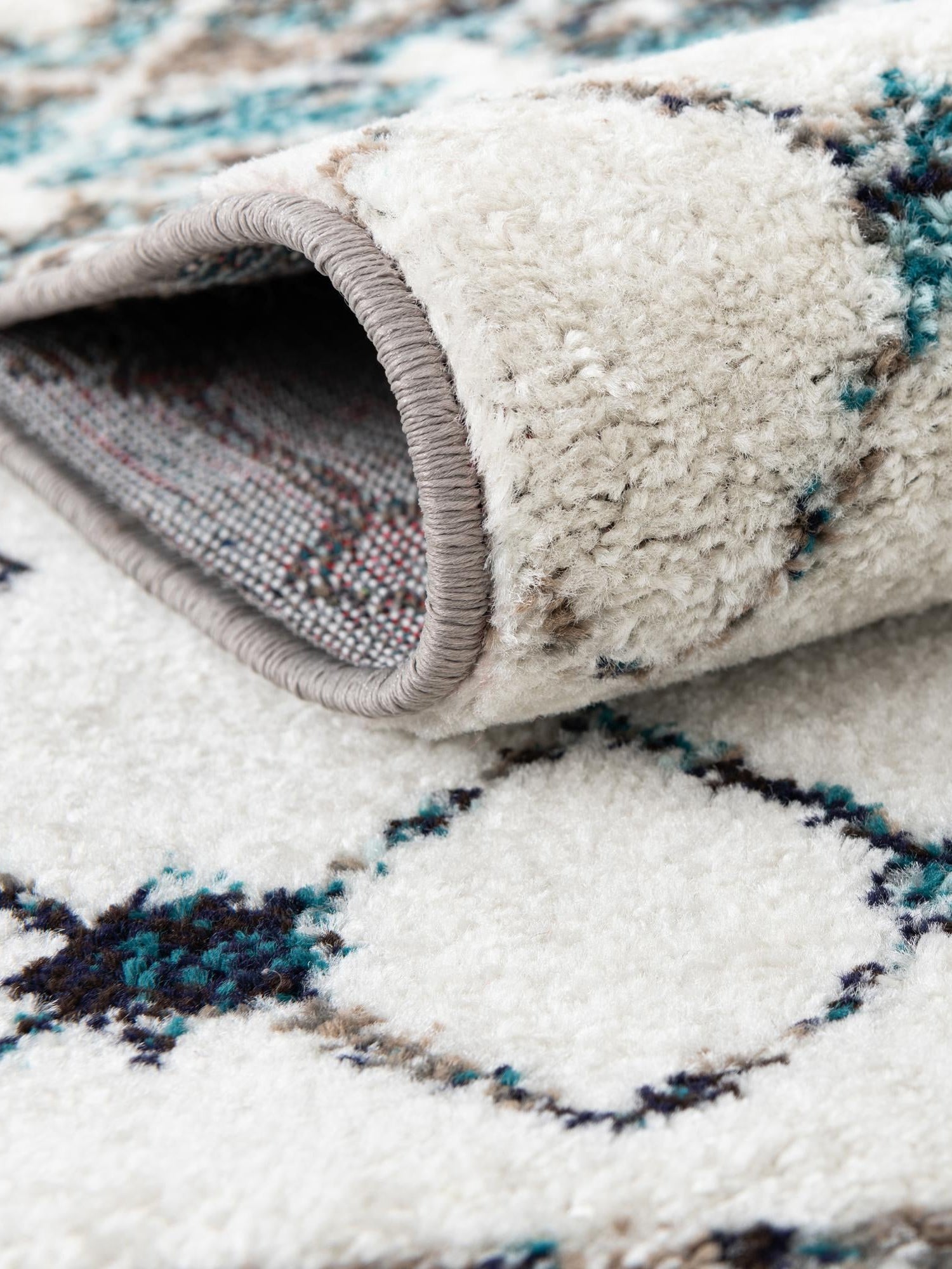 Ivory Gray Blue 4' 1 x 4' 1 Tribal Trellis Square Area Rug Geometric Southwestern Inspired Durable Carpet for Home Interior Design for Sale at Rug Engine