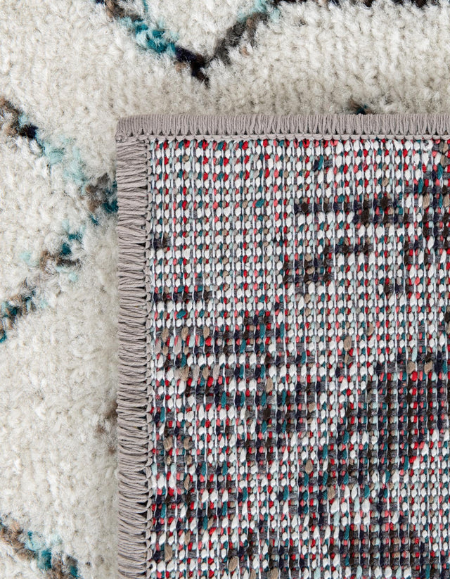 Ivory Gray Blue 7' 10 x 7' 10 Tribal Trellis Square Area Rug Geometric Southwestern Inspired Durable Carpet for Home Interior Design for Sale at Rug Engine