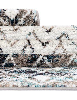 Ivory Gray Blue 7' 10 x 7' 10 Tribal Trellis Square Area Rug Geometric Southwestern Inspired Durable Carpet for Home Interior Design for Sale at Rug Engine