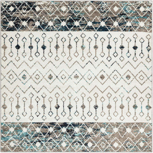 Ivory Gray Blue 6' 1 x 6' 1 Tribal Trellis Square Area Rug Geometric Southwestern Inspired Durable Carpet for Home Interior Design for Sale at Rug Engine