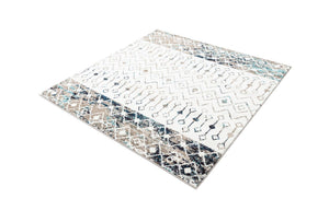 Ivory Gray Blue 5' 3 x 5' 3 Tribal Trellis Square Area Rug Geometric Southwestern Inspired Durable Carpet for Home Interior Design for Sale at Rug Engine