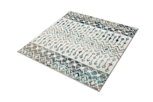 Ivory Gray Blue 3' 1 x 3' 1 Tribal Trellis Square Area Rug Geometric Southwestern Inspired Durable Carpet for Home Interior Design for Sale at Rug Engine