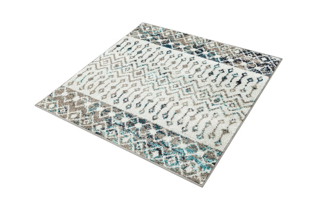 Ivory Gray Blue 3' 1 x 3' 1 Tribal Trellis Square Area Rug Geometric Southwestern Inspired Durable Carpet for Home Interior Design for Sale at Rug Engine