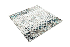 Ivory Gray Blue 3' 1 x 3' 1 Tribal Trellis Square Area Rug Geometric Southwestern Inspired Durable Carpet for Home Interior Design for Sale at Rug Engine