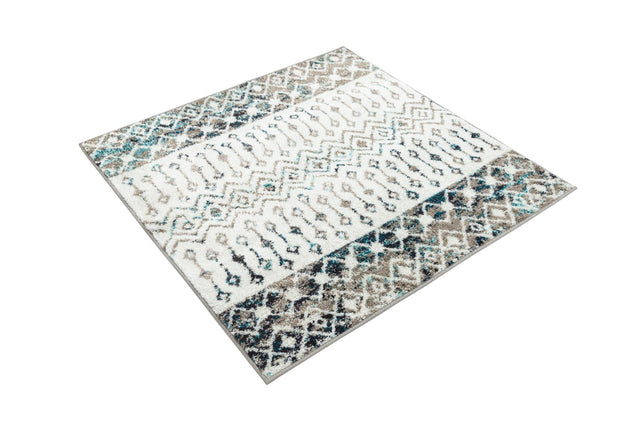 Ivory Gray Blue 3' 1 x 3' 1 Tribal Trellis Square Area Rug Geometric Southwestern Inspired Durable Carpet for Home Interior Design for Sale at Rug Engine