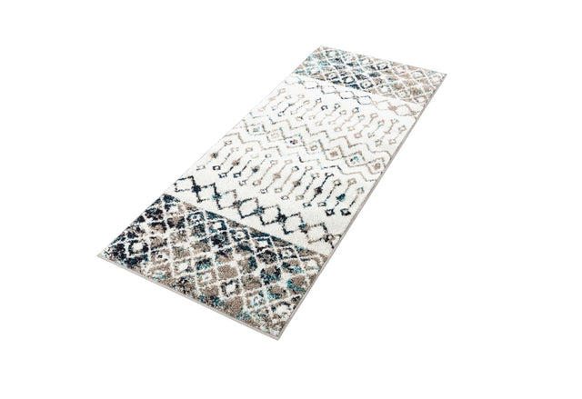 Ivory Gray Blue 2' x 5' 3 Tribal Trellis Runner Area Rug Geometric Southwestern Inspired Durable Carpet for Home Interior Design for Sale at Rug Engine