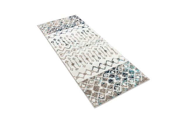 Ivory Gray Blue 2' x 5' 3 Tribal Trellis Runner Area Rug Geometric Southwestern Inspired Durable Carpet for Home Interior Design for Sale at Rug Engine