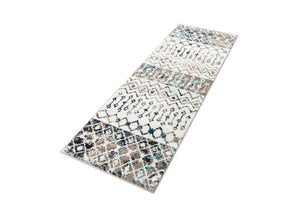 Ivory Gray Blue 2' x 6' 1 Tribal Trellis Runner Area Rug Geometric Southwestern Inspired Durable Carpet for Home Interior Design for Sale at Rug Engine