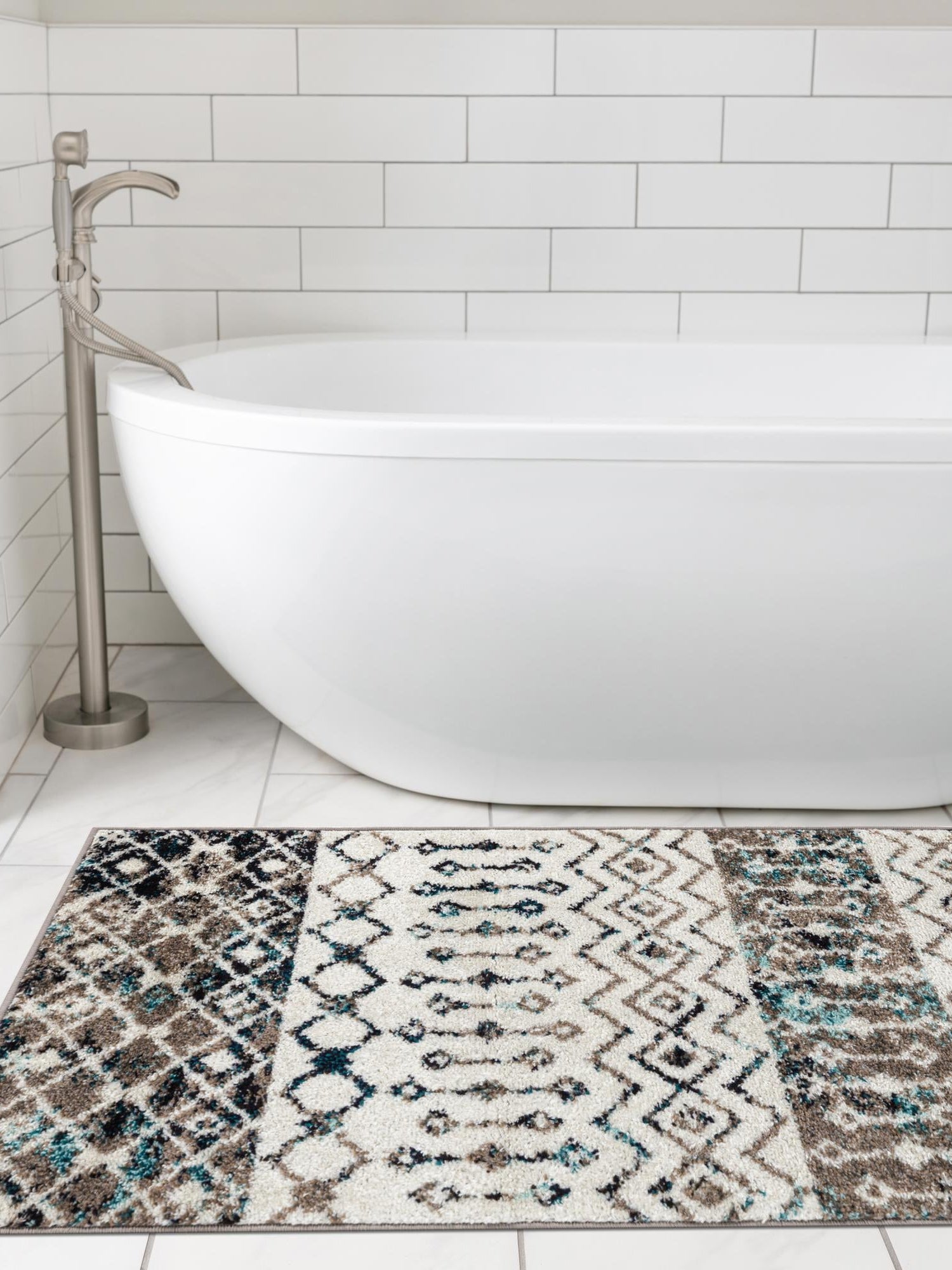 Ivory Gray Blue 3' 3 x 16' 5 Tribal Trellis Runner Area Rug Geometric Southwestern Inspired Durable Carpet for Home Interior Design for Sale at Rug Engine