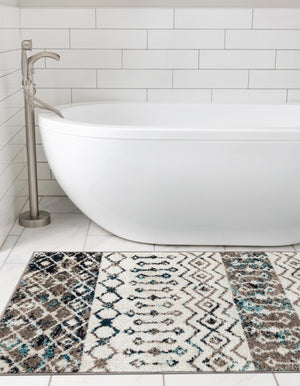 Ivory Gray Blue 2' 7 x 12' Tribal Trellis Runner Area Rug Geometric Southwestern Inspired Durable Carpet for Home Interior Design for Sale at Rug Engine