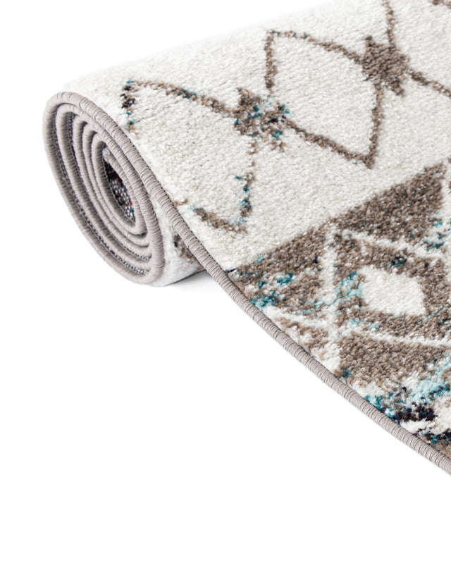 Ivory Gray Blue 2' x 6' 1 Tribal Trellis Runner Area Rug Geometric Southwestern Inspired Durable Carpet for Home Interior Design for Sale at Rug Engine