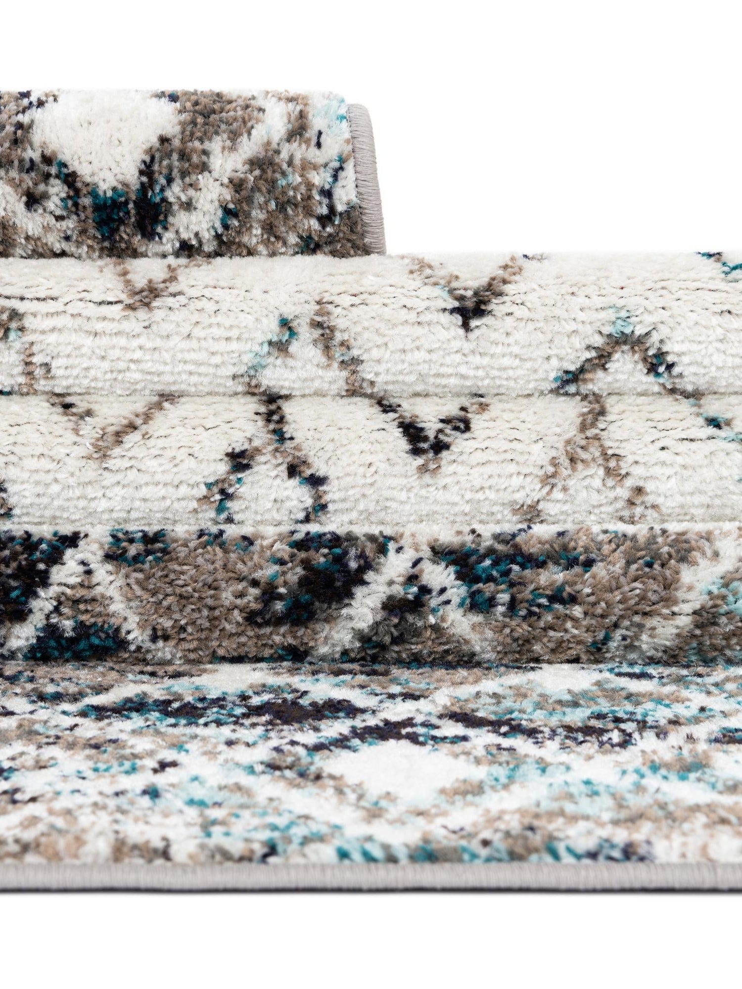 Ivory Gray Blue 3' 3 x 16' 5 Tribal Trellis Runner Area Rug Geometric Southwestern Inspired Durable Carpet for Home Interior Design for Sale at Rug Engine