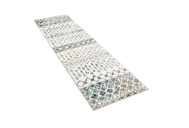Ivory Gray Blue 2' x 7' 1 Tribal Trellis Runner Area Rug Geometric Southwestern Inspired Durable Carpet for Home Interior Design for Sale at Rug Engine
