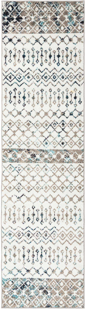 Ivory Gray Blue 2' 7 x 10' Tribal Trellis Runner Area Rug Geometric Southwestern Inspired Durable Carpet for Home Interior Design for Sale at Rug Engine