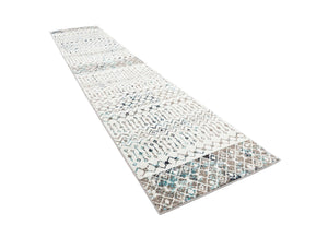 Ivory Gray Blue 3' 3 x 16' 5 Tribal Trellis Runner Area Rug Geometric Southwestern Inspired Durable Carpet for Home Interior Design for Sale at Rug Engine