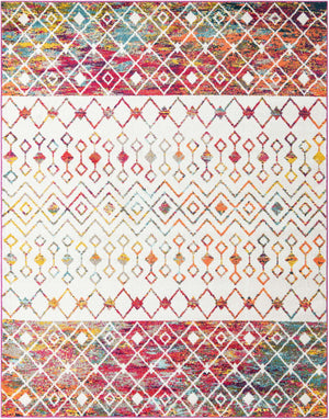 Ivory Multicolor 7' 10 x 10' Tribal Trellis Rectangle Area Rug Geometric Southwestern Inspired Durable Carpet for Home Interior Design for Sale at Rug Engine