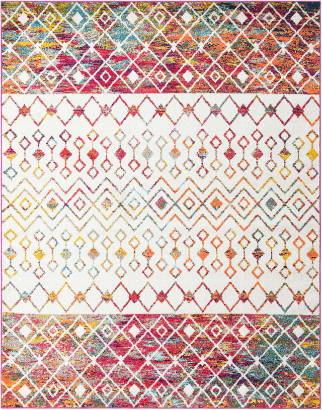 Ivory Multicolor 7' 10 x 10' Tribal Trellis Rectangle Area Rug Geometric Southwestern Inspired Durable Carpet for Home Interior Design for Sale at Rug Engine