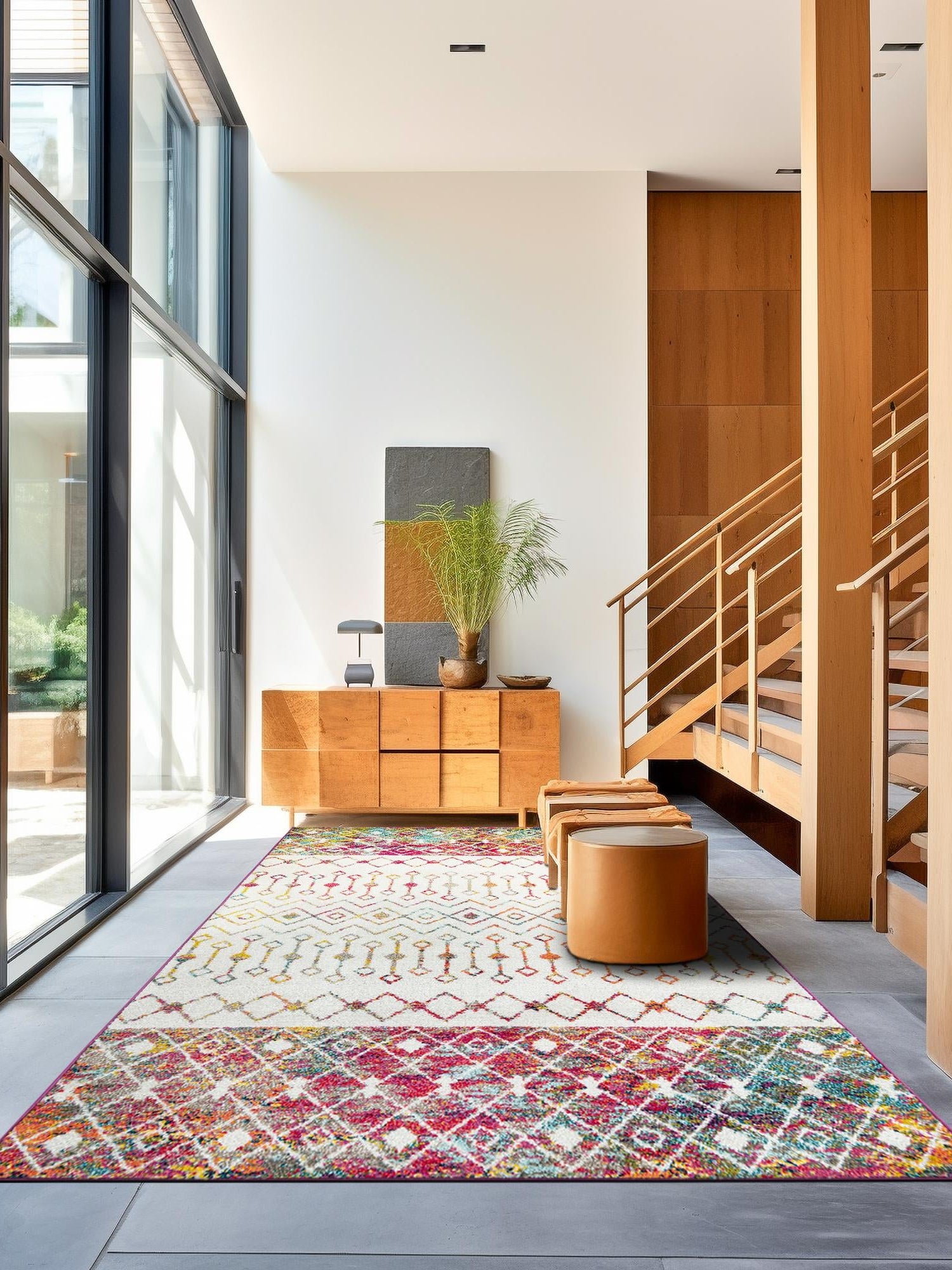 Ivory Multicolor 5' 3 x 8' Tribal Trellis Rectangle Area Rug Geometric Southwestern Inspired Durable Carpet for Home Interior Design for Sale at Rug Engine
