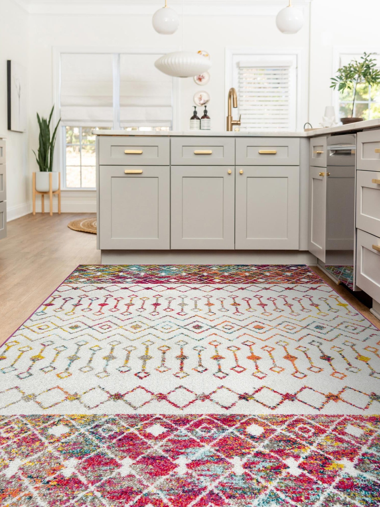 Ivory Multicolor 6' 1 x 9' Tribal Trellis Rectangle Area Rug Geometric Southwestern Inspired Durable Carpet for Home Interior Design for Sale at Rug Engine