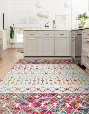 Ivory Multicolor 5' 3 x 8' Tribal Trellis Rectangle Area Rug Geometric Southwestern Inspired Durable Carpet for Home Interior Design for Sale at Rug Engine