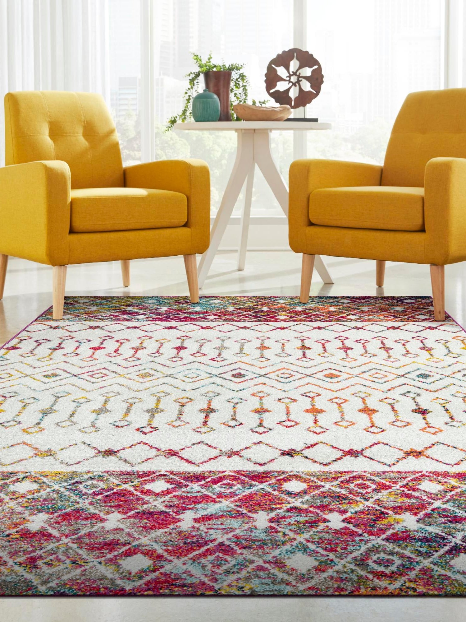 Ivory Multicolor 2' x 3' 1 Tribal Trellis Rectangle Area Rug Geometric Southwestern Inspired Durable Carpet for Home Interior Design for Sale at Rug Engine
