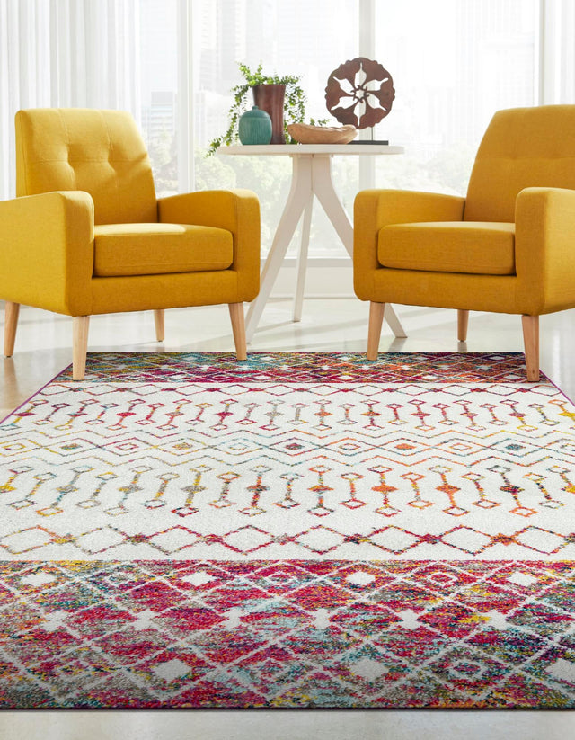 Ivory Multicolor 6' 1 x 9' Tribal Trellis Rectangle Area Rug Geometric Southwestern Inspired Durable Carpet for Home Interior Design for Sale at Rug Engine