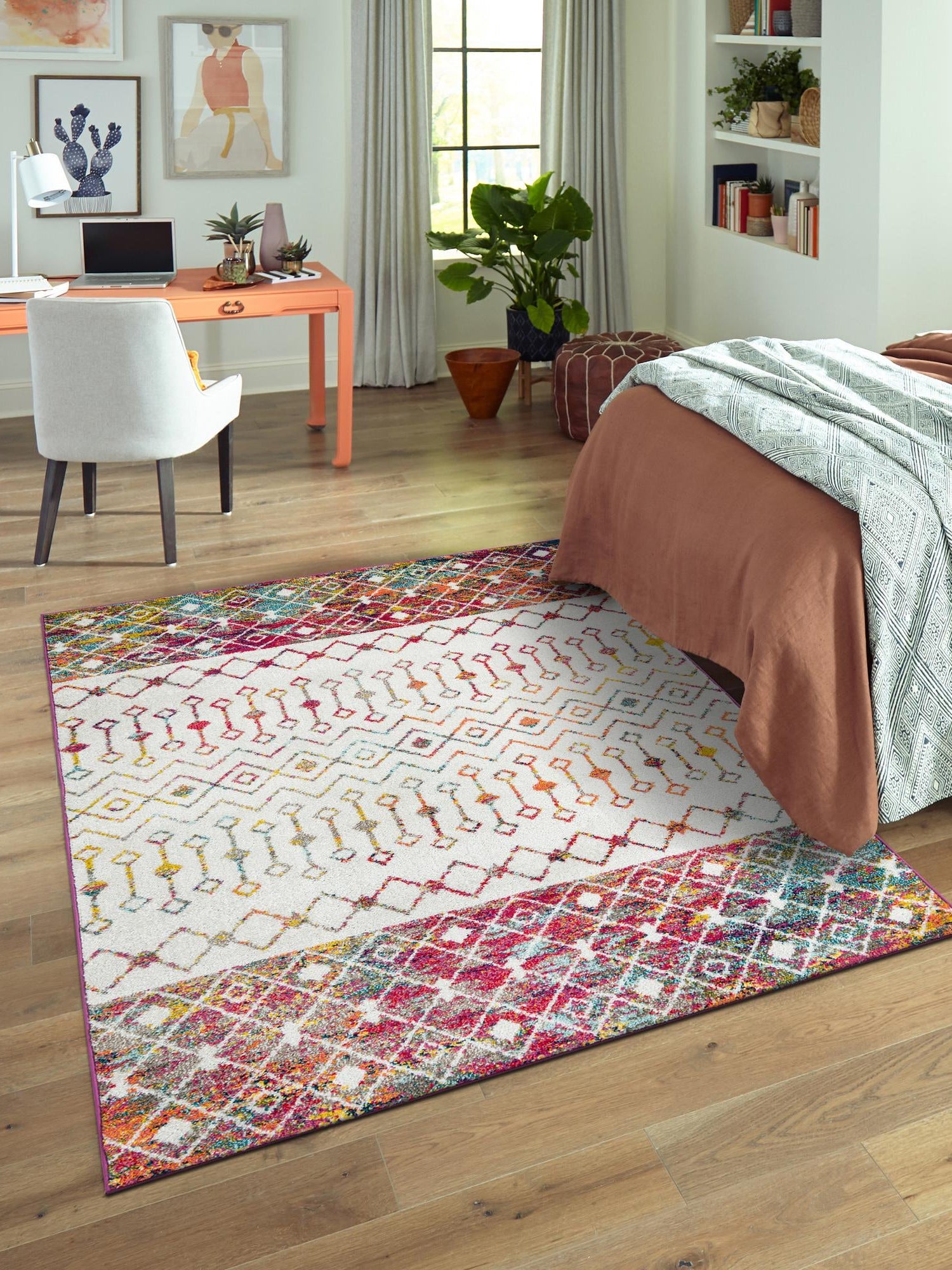 Ivory Multicolor 2' x 3' 1 Tribal Trellis Rectangle Area Rug Geometric Southwestern Inspired Durable Carpet for Home Interior Design for Sale at Rug Engine