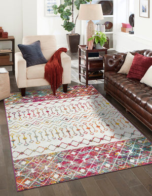 Ivory Multicolor 4' 1 x 6' 1 Tribal Trellis Rectangle Area Rug Geometric Southwestern Inspired Durable Carpet for Home Interior Design for Sale at Rug Engine