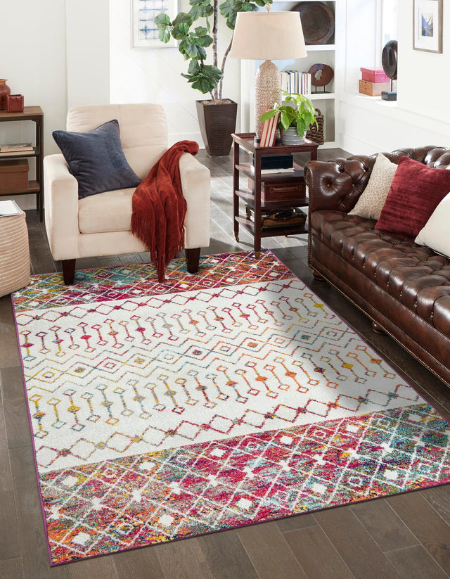 Ivory Multicolor 10' 8 x 14' Tribal Trellis Rectangle Area Rug Geometric Southwestern Inspired Durable Carpet for Home Interior Design for Sale at Rug Engine
